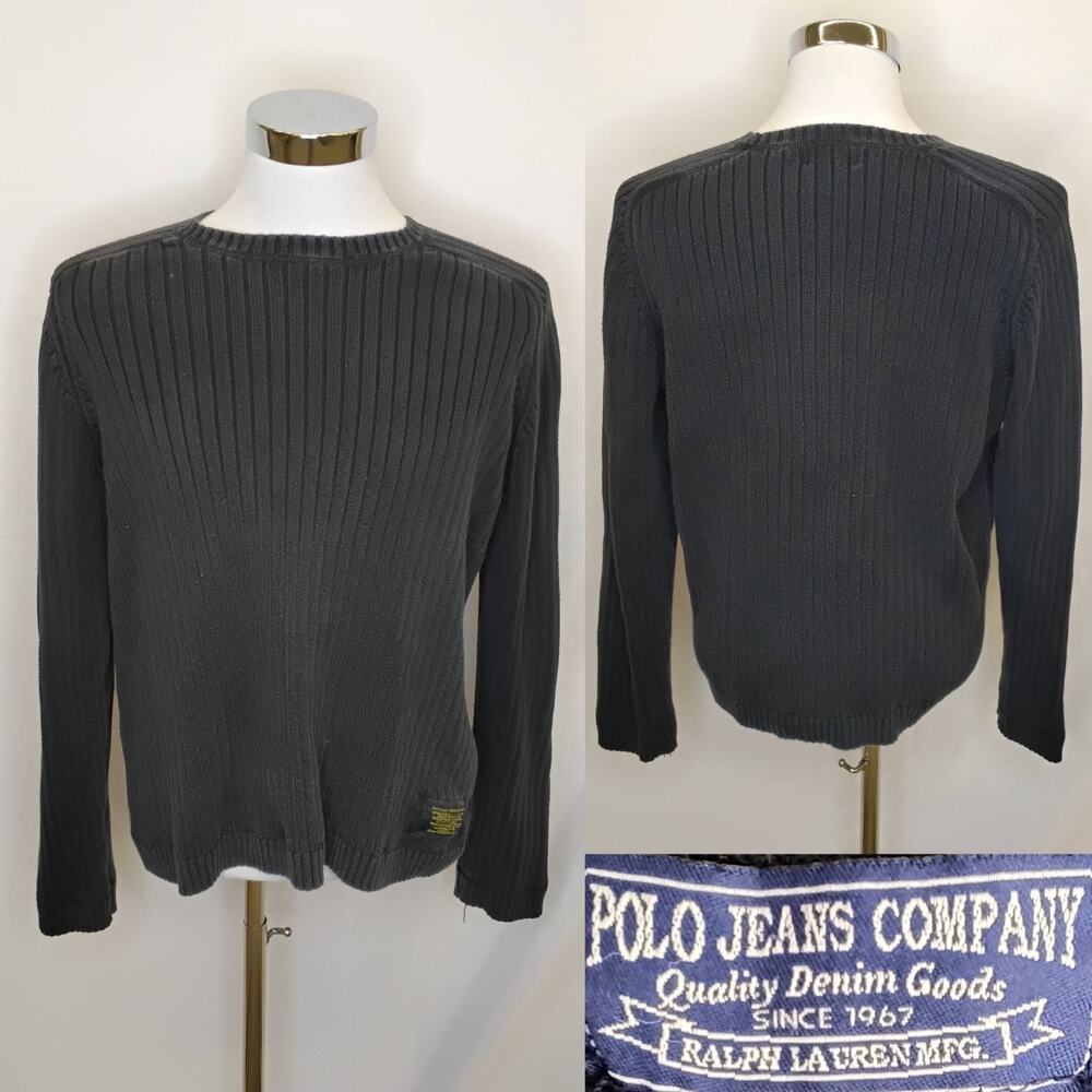 Polo Jeans Co. Crew Neck Sweater Men's XXL Black Ribbed Knit Cotton #J5839